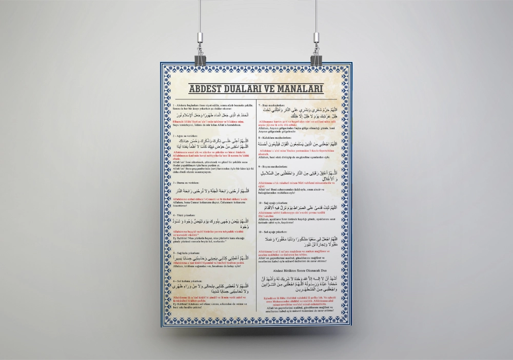 Abdest Duaları Okul Posteri