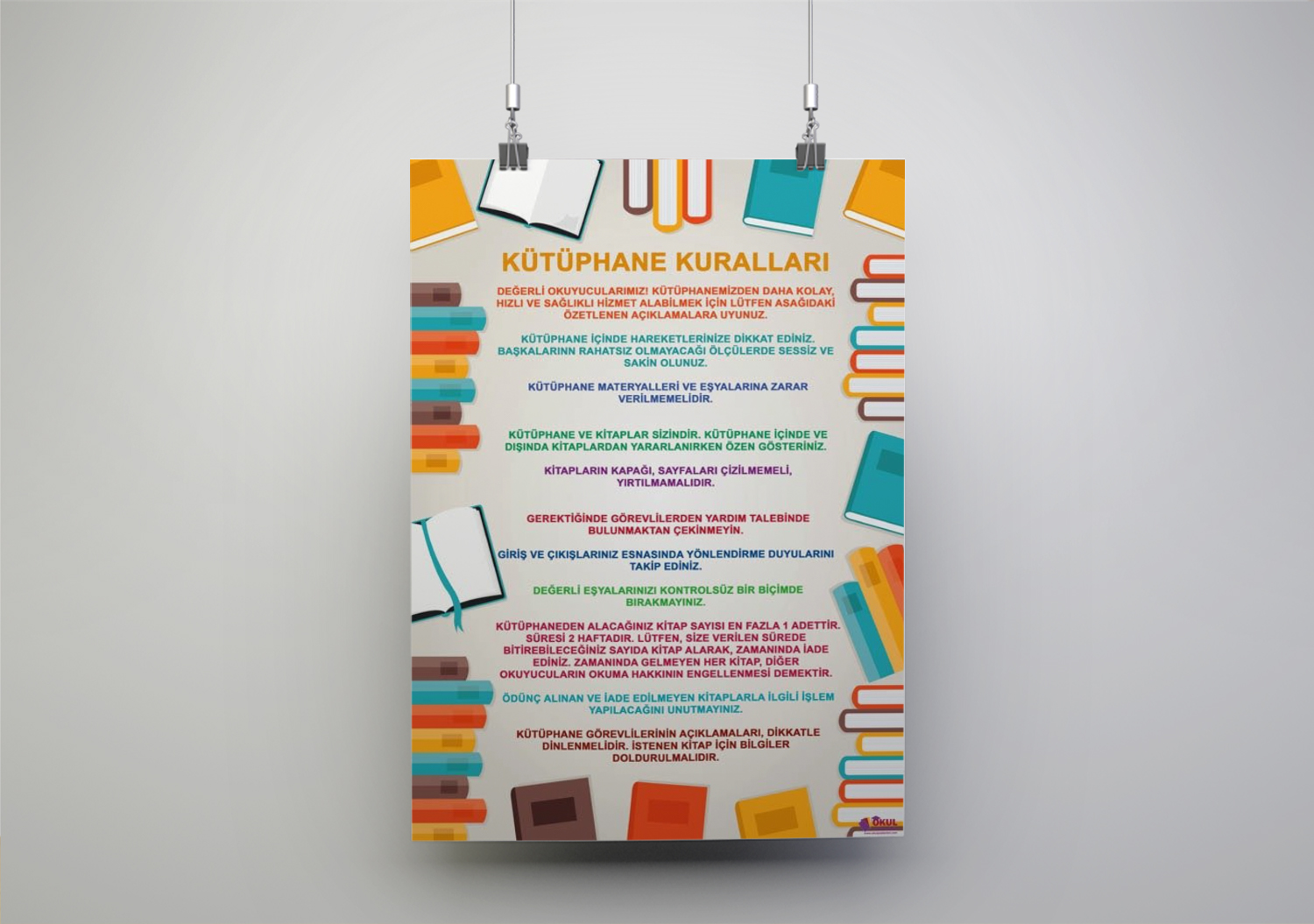 Kütüphane Kuralları Okul Posteri