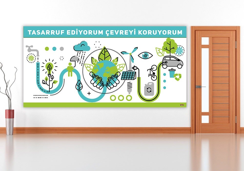 Tasarruf Ediyorum Çevreyi Koruyorum Okul Posteri