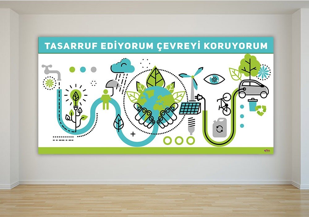 Tasarruf Ediyorum Çevreyi Koruyorum Okul Posteri