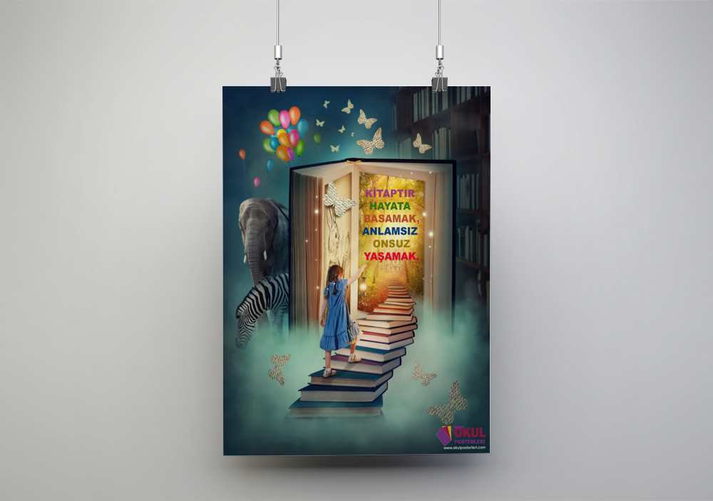 Kitap ve Çocuk Okul Posteri