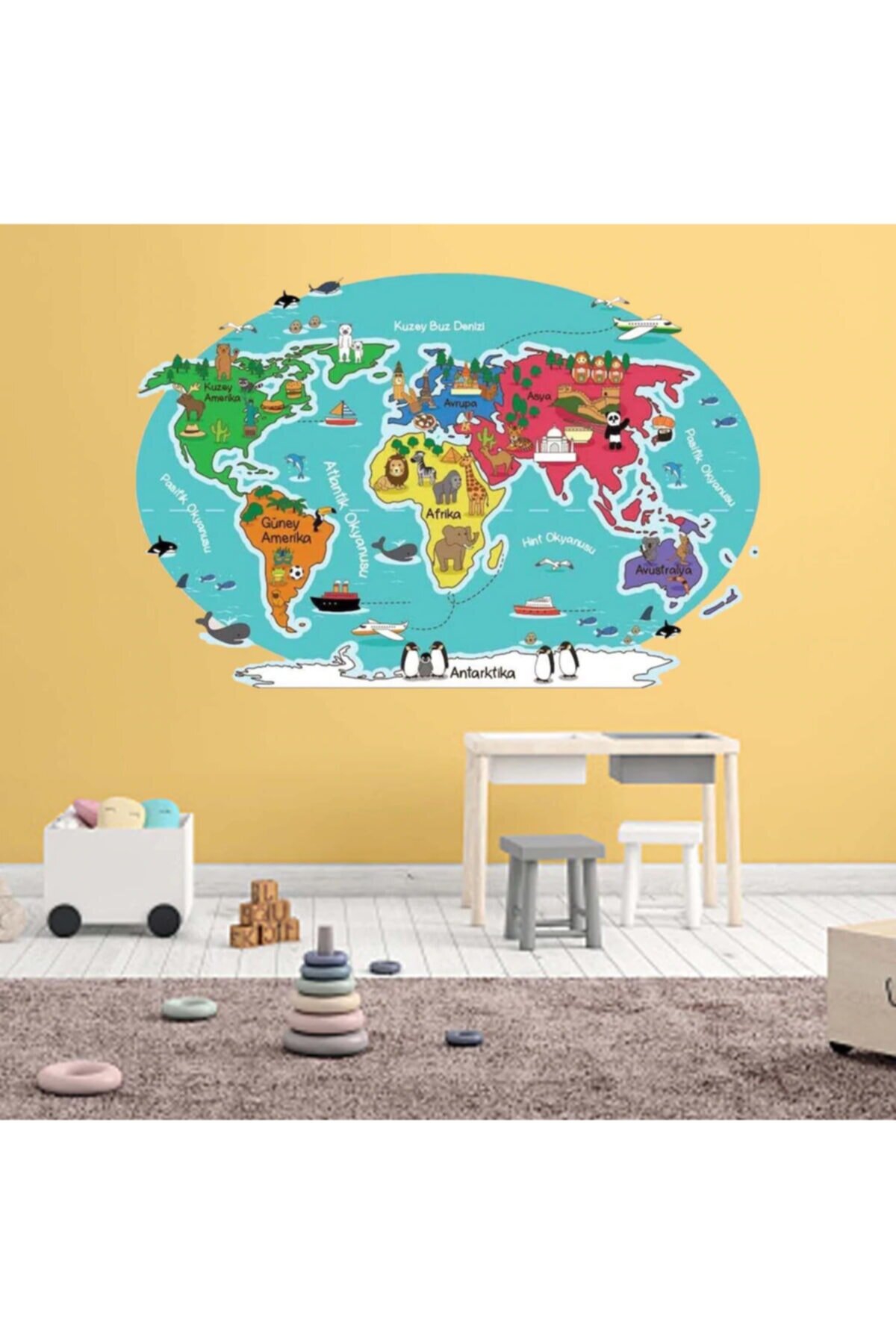 Eğitici Renkli Dünya Haritası Atlası