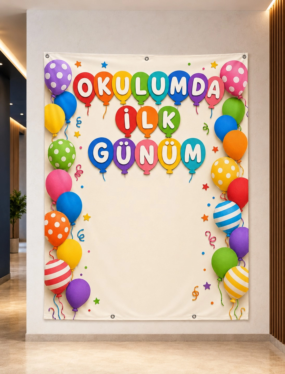 Okulda İlk Gün Karşılama Afişi - Okula Dönüş Sınıf Brandası