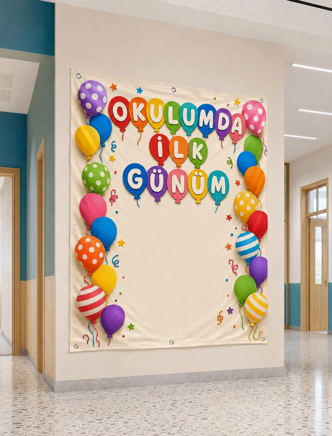Okulda İlk Gün Karşılama Afişi - Okula Dönüş Sınıf Brandası