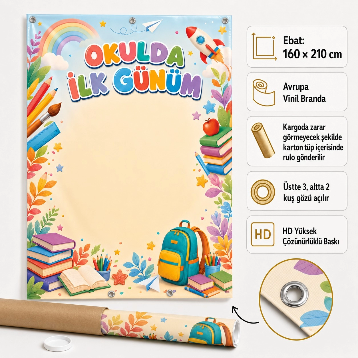 Okulda İlk Gün Karşılama Afişi - Okula Dönüş Sınıf Brandası
