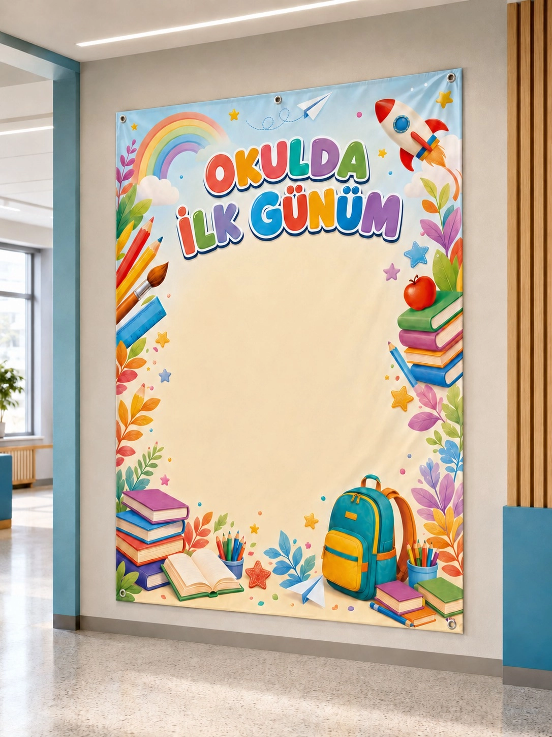 Okulda İlk Gün Karşılama Afişi - Okula Dönüş Sınıf Brandası