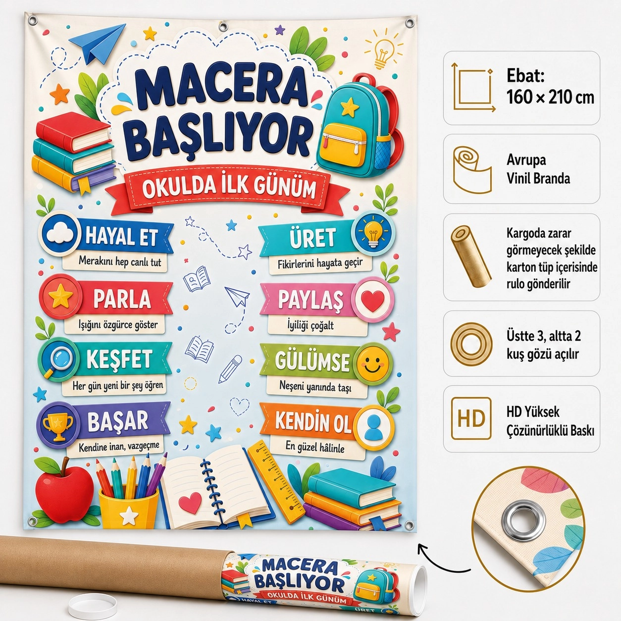 Okulda İlk Gün Karşılama Afişi - Okula Dönüş Sınıf Brandası