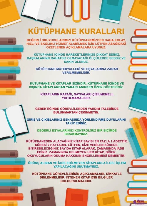 Kütüphane Kuralları Okul Posteri