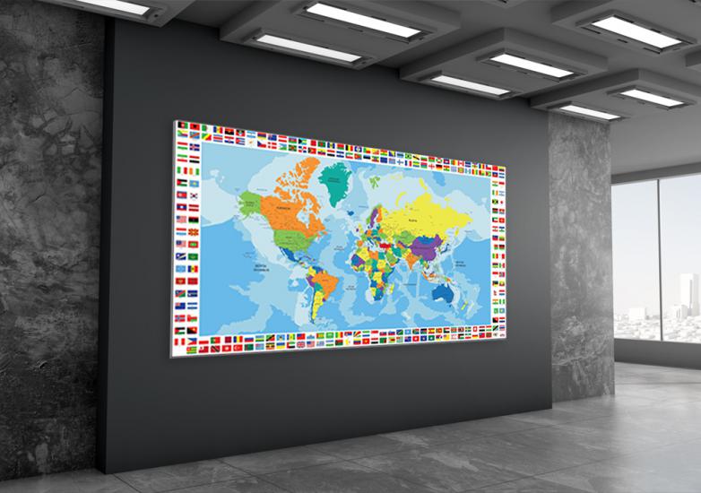 Bayraklı Dünya Siyasi Haritası Okul Posteri