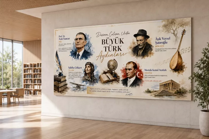 Düşünen Üreten Büyük Türk Aydınları Okul Posteri 