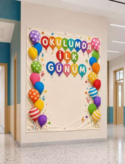 Okulda İlk Gün Karşılama Afişi - Okula Dönüş Sınıf Brandası