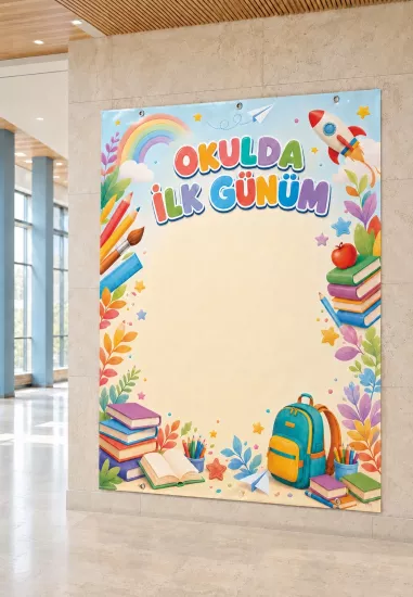 Okulda İlk Gün Karşılama Afişi - Okula Dönüş Sınıf Brandası