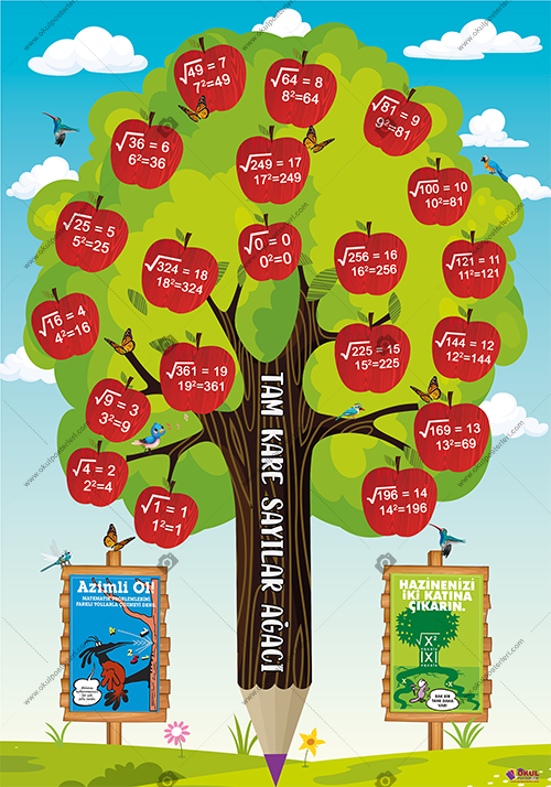 Tam Kare Sayılar Ağacı Matematik Posteri